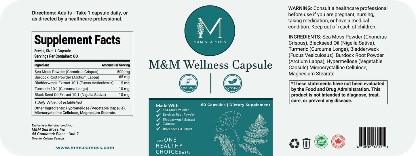 M&M Sea Moss Wellness Capsules – 60 Day Supply